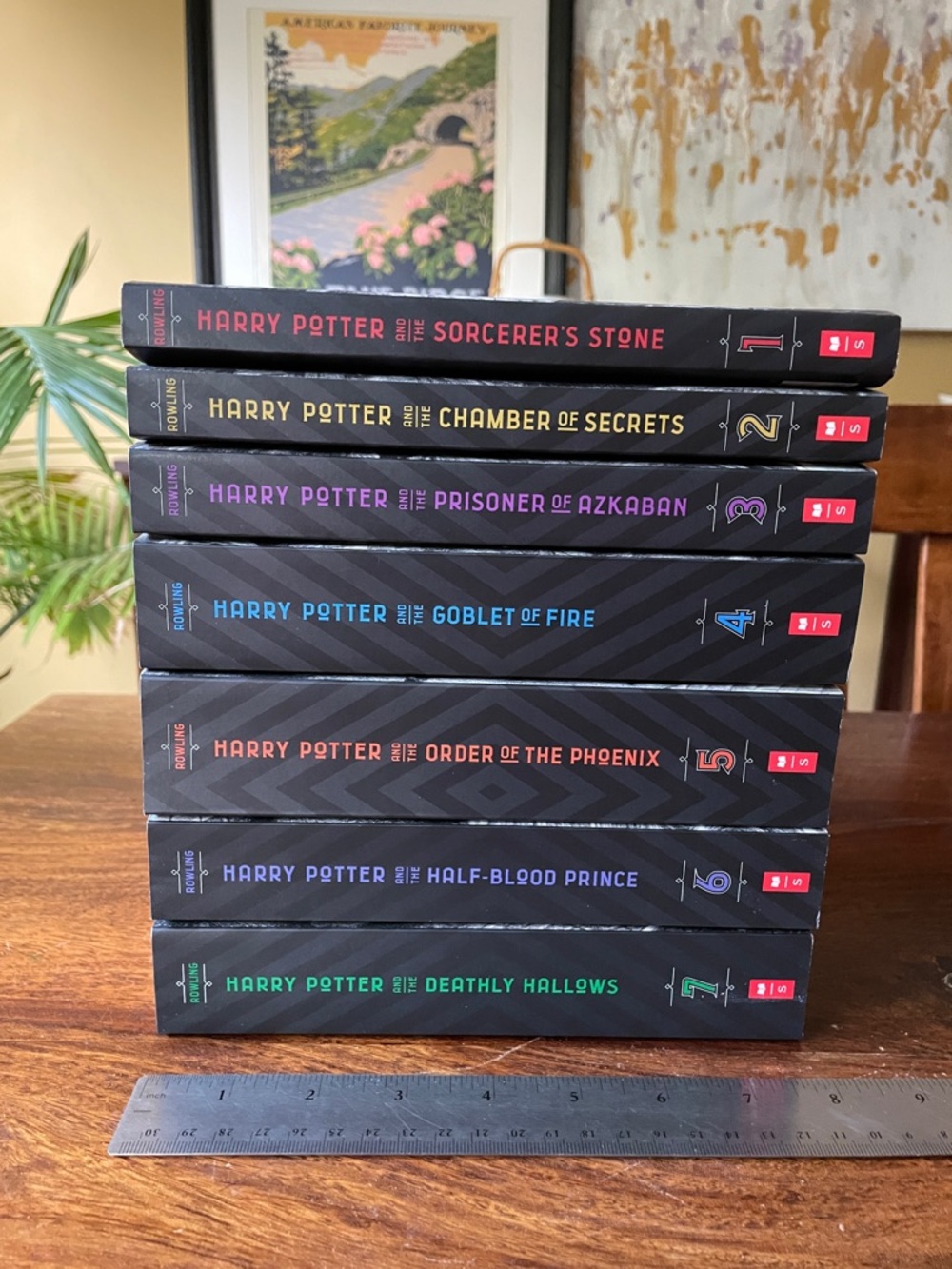 7 Harry Potter Complete Books Set of Seven Scholastic Black White Covers - Picture 3 of 16